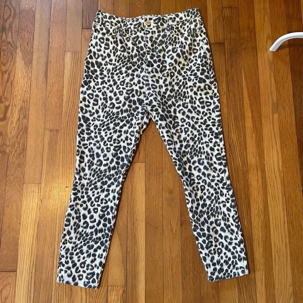 FRAME | ali high rise cigarette jeans beige leopard print 30